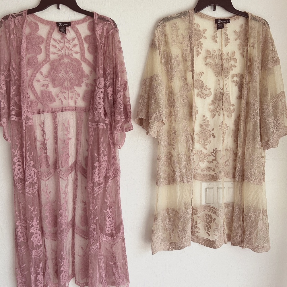 Two Miss Chievous sheer cardigans one pink one beige both large/xlarge